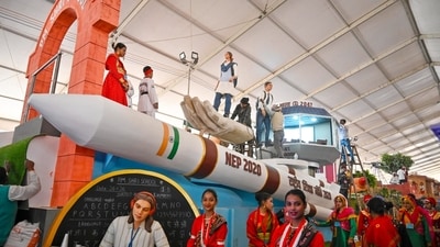 Tableaux for the National Education Policy 2020 by the Ministry of Education during a press preview of the Republic Day Parade 2026 showcase. (Sanjeev Verma/HT Photo) Tableaux for the National Education Policy 2020 by the Ministry of Education during a press preview of the Republic Day Parade 2026 showcase. (Sanjeev Verma/HT Photo)