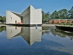 Completed in the early 1960s, Gandhi Bhawan was designed by BP Mathur in collaboration with Pierre Jeanneret. It stands apart from Chandigarh’s predominantly red stone heritage buildings, with its white modernist form symbolising peace and reflection. (Keshav Singh/HT)