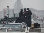 New Delhi, India - Jan. 23, 2026: NSG commandos patrol and remain on alert along Kartavya Path ahead of the Republic Day celebrations in New Delhi, India, on Friday. New Delhi, India - Jan. 23, 2026: NSG commandos patrol and remain on alert along Kartavya Path ahead of the Republic Day celebrations in New Delhi, India, on Friday.