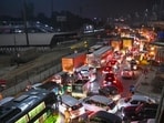 Heavy traffic seen on the National Highway-48 near Rajiv Chowk on Thursday. (Parveen Kumar/HT)
