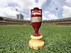 The satirical verse from the Melbourne Punch pasted on the Ashes trophy. (Getty Images)