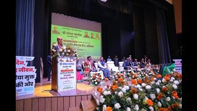 Bihar health minister Mangal Pandey addresses the audience in Patna on Friday. (X /mangalpandeybjp) Bihar health minister Mangal Pandey addresses the audience in Patna on Friday. (X /mangalpandeybjp)