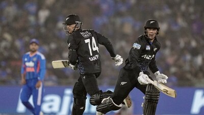 Mitchell Santner's late quickfire knock was key. The NZ captain registered 47* off 27 balls. (PTI) Mitchell Santner's late quickfire knock was key. The NZ captain registered 47* off 27 balls. (PTI)