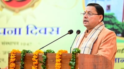 Uttarakhand Chief Minister Pushkar Singh Dhami during a public programme.