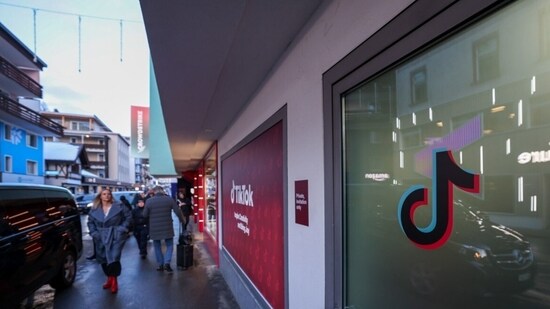 The TikTok logo in Davos, Switzerland.