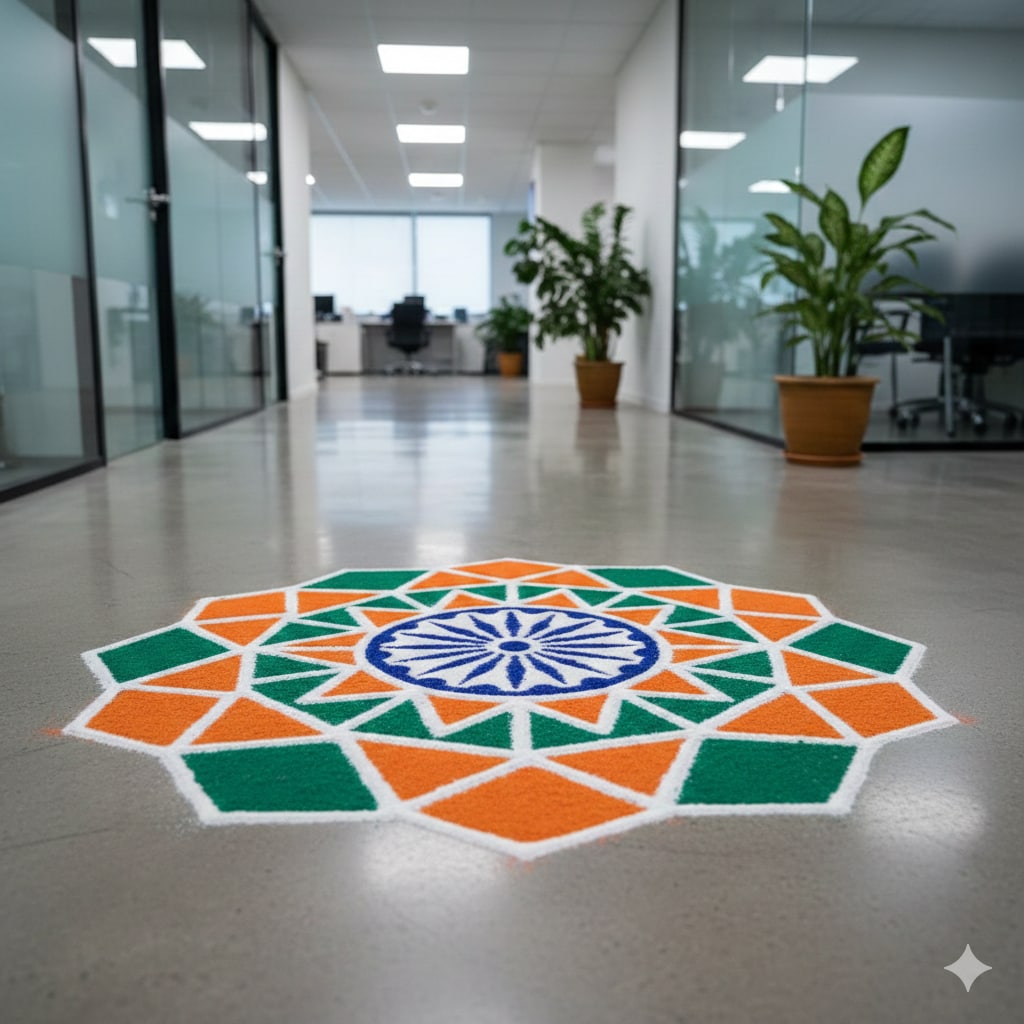 Try triangles, squares, and hexagons in tricolour patterns for a modern look. (Made using Gemini AI) Try triangles, squares, and hexagons in tricolour patterns for a modern look. (Made using Gemini AI)