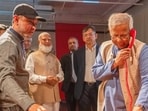 Head of Bangladesh's interim government Muhammad Yunus at the 'July Uprising Memorial Museum' in what was once the official residence of ousted ex-PM Sheikh Hasina, while Bangladesh Jamaat-e-Islami party leader Ameer Shafiqur Rahman (L2) watches, in Dhaka.