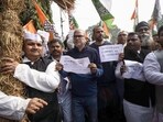 Bihar Congress in-charge Krishna Allavaru and Bihar Congress President Rajesh Kumar Ram protest following the alleged rape and murder of a female NEET student in Patna. (AFTAB ALAM SIDDIQUI/ANI) Bihar Congress in-charge Krishna Allavaru and Bihar Congress President Rajesh Kumar Ram protest following the alleged rape and murder of a female NEET student in Patna. (AFTAB ALAM SIDDIQUI/ANI)