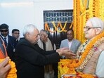Bihar chief minister Nitish Kumar pays tribute to Jannayak Karpoori Thakur during Jayanti Samaroh at Karpoori Gram in Samastipur on Saturday. (HT Photo)