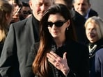 Anne Hathaway also attended the funeral ceremony in Rome. She paid her respects to the icon along with her husband, Adam Shulman.&nbsp;(AFP)