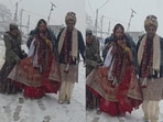 The couple married at Triyuginarayan Temple, unaware that snow would hit their wedding day.