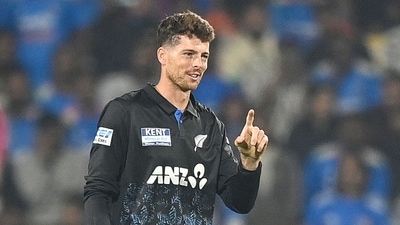 Mitchell Santner gestures before delivering a ball during the first T20I. (AFP) Mitchell Santner gestures before delivering a ball during the first T20I. (AFP)