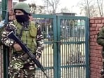 Security personnel stand guard as Jammu and Kashmir Police, Central Reserve Police Force (CRPF), and Sashastra Seema Bal (SSB) intensify security arrangements ahead of the Republic Day 2026, in Srinagar on Sunday. 

