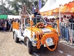 Himachal Pradesh CM Sukhvinder Singh Sukhu during the 56th Statehood Day celebrations at Pragpur in Kangra on Sunday. (CMO HP)