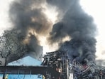 Navi Mumbai, India - Jan. 24, 2026:A massive fire broke out at a Chemical Company in the MIDC at Pawane area , in Navi Mumbai, India, on Saturday, January 24, 2026. (Photo by Bachchan Kumar/ HT PHOTO) (HT PHOTO)