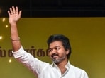 Chengalpattu: TVK Chief Vijay waves to the gathering during a state and district-level Executive Cadre Consultation Meeting, at Mamallapuram, in Chengalpattu district, Tamil Nadu, Sunday.