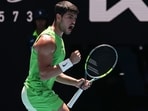 Carlos Alcaraz reacts after a point against USA's Tommy Paul during their men's singles match on day eight of the Australian Open.