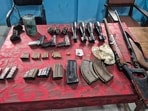 The arms and ammunition seized by security forces in Manipur.