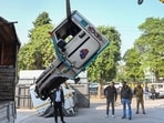 Three stolen goods carrier vehicles, cabins of a truck and a Mahindra pickup have been recovered from the warehouse, said officers. (Sunil Ghosh/HT Photo)
