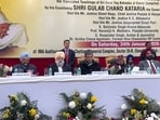 UT administrator Gulab Chand Kataria (2R) and Punjab and Haryana high court chief justice Sheel Nagu (3R) with other dignitaries during the symposium on Saturday. (HT Photo) UT administrator Gulab Chand Kataria (2R) and Punjab and Haryana high court chief justice Sheel Nagu (3R) with other dignitaries during the symposium on Saturday. (HT Photo)