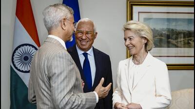 External affairs minister S. Jaishankar with Von der Leyen and European Council President António Costa (@DrSJaishankar) External affairs minister S. Jaishankar with Von der Leyen and European Council President António Costa (@DrSJaishankar)