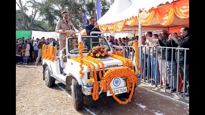 Himachal Pradesh CM Sukhvinder Singh Sukhu during the 56th Statehood Day celebrations at Pragpur in Kangra on Sunday. (CMO HP) Himachal Pradesh CM Sukhvinder Singh Sukhu during the 56th Statehood Day celebrations at Pragpur in Kangra on Sunday. (CMO HP)