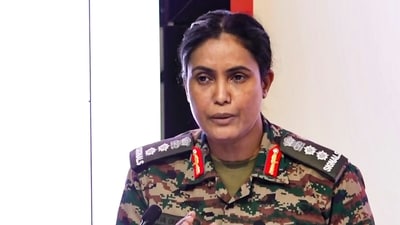 Colonel Sofiya Qureshi addresses a gathering during the Indian Army's 'Young Leaders Forum' in New Delhi (PTI File Photo) Colonel Sofiya Qureshi addresses a gathering during the Indian Army's 'Young Leaders Forum' in New Delhi (PTI File Photo)