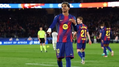 Lamine Yamal wrapped up Barca's win by scoring in the 73rd minute with a brilliant acrobatic volley from an Olmo cross. (REUTERS)