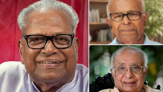Clockwise from left: VS Achuthanandan, P Narayanan, and KT Thomas, Padma Vibhushan awardees 2026. (Photos: PIB)