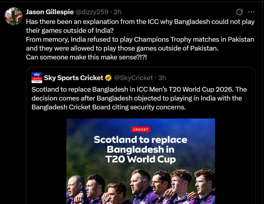 Screenshot of Jason Gillespie's deleted tweet Screenshot of Jason Gillespie's deleted tweet