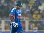 India's Sanju Samson walks off the field after his dismissal during the third T20I cricket match between India and New Zealand, at ACA Stadium, Barsapara in Guwahati
