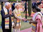 President Droupadi Murmu with European Council President Antonio Costa and European Commission President Ursula von der Leyen during the 'At-Home' reception 