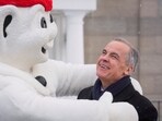 Canada's Prime Minister Mark Carney frolicking at the Quebec Winter Carnival on January 22.