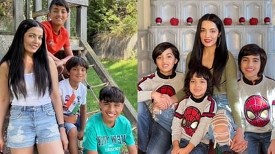 Celina Jaitly with her 3 kids Celina Jaitly with her 3 kids