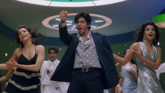 Isha Koppikar, Shah Rukh Khan and Priyanka Chopra in a still from Don song Aaj Ki Raat.