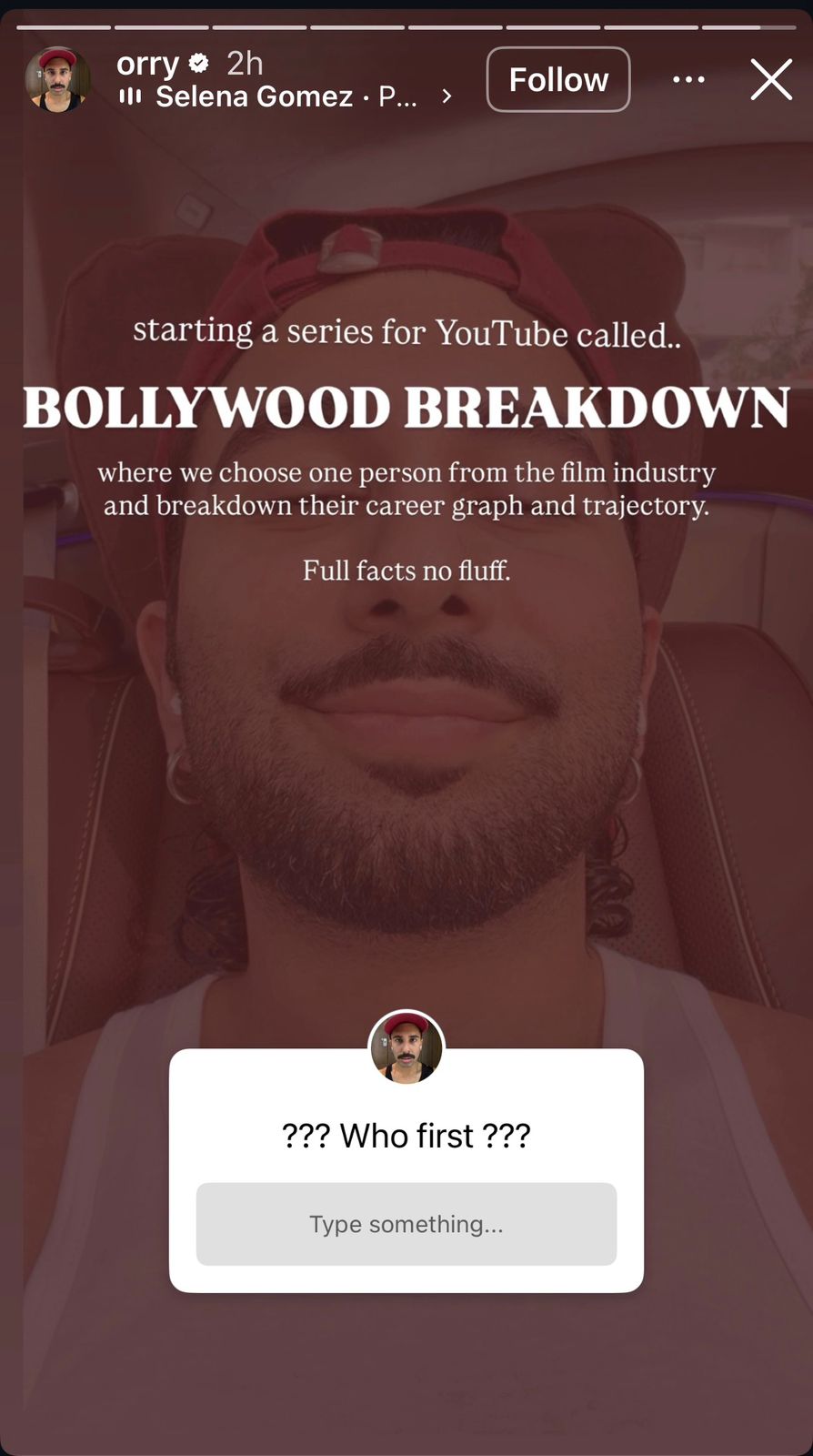 A screengrab of Orry's Instagram Story A screengrab of Orry's Instagram Story
