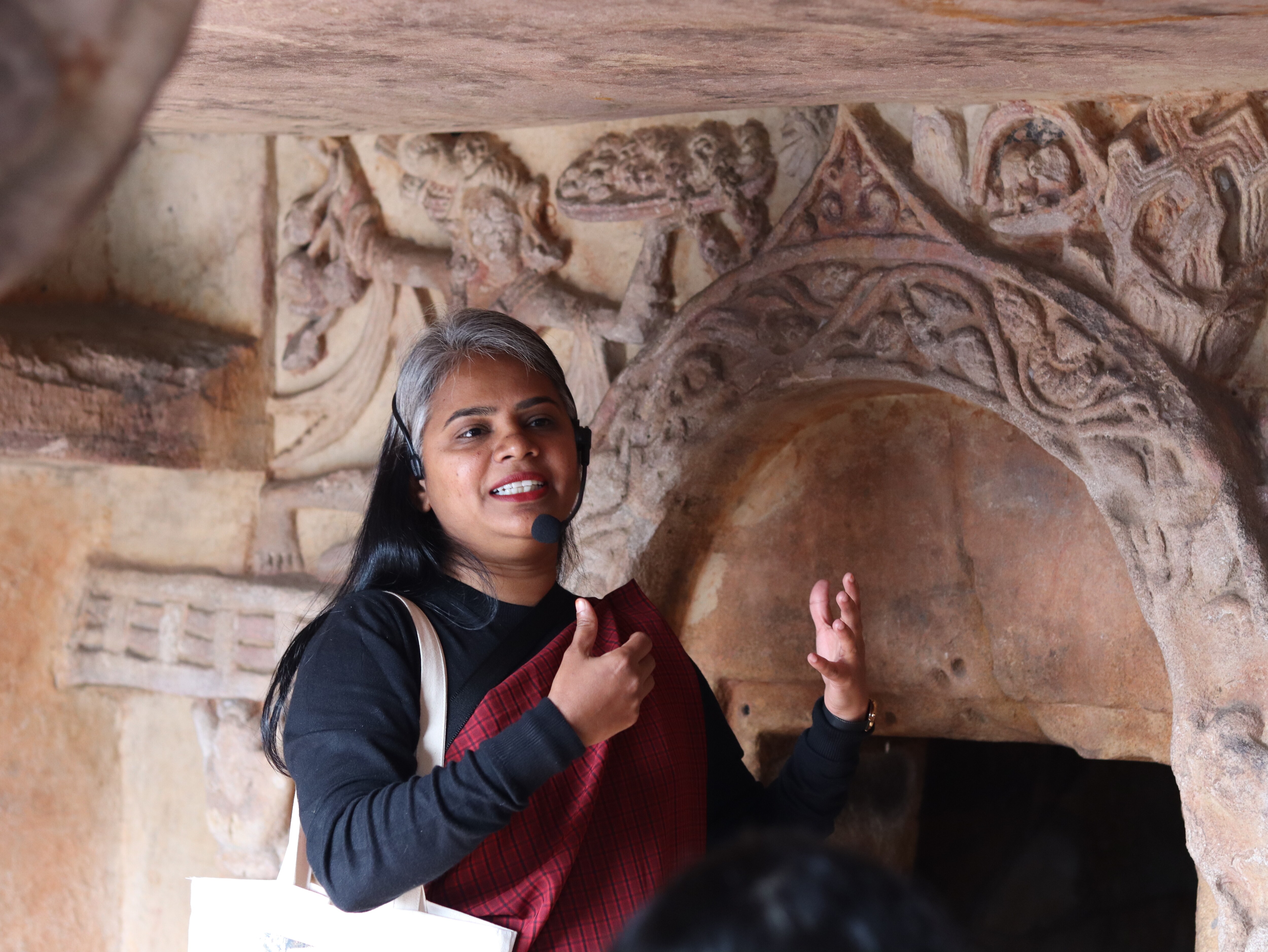 Sophia Simon at Udayagiri Caves (Courtesy Walking Bookfairs) Sophia Simon at Udayagiri Caves (Courtesy Walking Bookfairs)