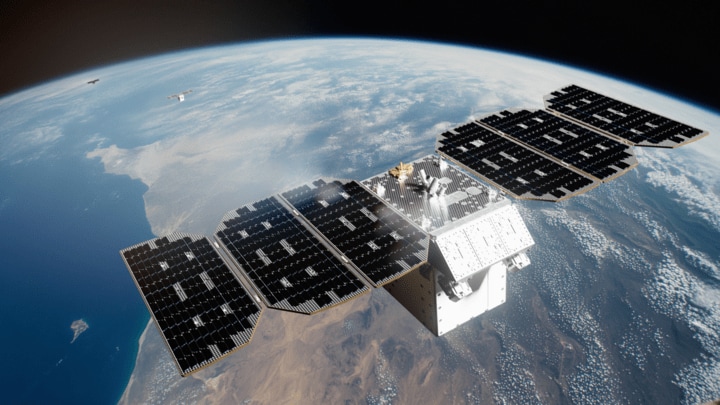 A rendering of a Planet Labs imagery satellite called Owl. A rendering of a Planet Labs imagery satellite called Owl.