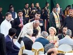 “The government insulted Rahul Gandhi and myself by seating us in the third row...made us sit behind kids, we were made to sit next to ministers of state. They should apologise to us,” said Kharge. (Rahul Singh)