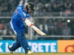Abhishek Sharma plays a shot during the third T20I. Abhishek Sharma plays a shot during the third T20I.