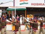 Chief minister Bhagwant Mann taking the salute during the 77th Republic Day function in Hoshiarpur. (HT Photo) Chief minister Bhagwant Mann taking the salute during the 77th Republic Day function in Hoshiarpur. (HT Photo)