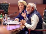Prime Minister Narendra Modi and European Commission President Ursula von der Leyen during the India-EU Business Forum, in New Delhi. Prime Minister Narendra Modi and European Commission President Ursula von der Leyen during the India-EU Business Forum, in New Delhi.