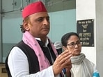 Samajwadi Party chief Akhilesh Yadav with WB chief minister Mamata Banerjee in Kolkata on January 27. (Sourced)