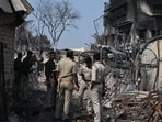 The site of a massive fire at a warehouse in Nazirabad, Kolkata, which broke out in the early hours of Monday, with multiple casualties feared and several people reported missing (HT Photo/Samir Jana)