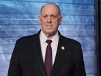 White House border czar Tom Homan poses for a photo after an interview by Stuart Varney, on the Fox Business Network, in New York, 
