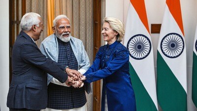 భారత్-ఈయూ చారిత్రాత్మక వాణిజ్య ఒప్పందం: ఏ రంగాలకు లాభం? (Bloomberg) భారత్-ఈయూ చారిత్రాత్మక వాణిజ్య ఒప్పందం: ఏ రంగాలకు లాభం? (Bloomberg)