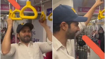 మెట్రో రైల్లో వరుణ్ ధావన్ స్టంట్స్ (Instagram/official_mmmocl) మెట్రో రైల్లో వరుణ్ ధావన్ స్టంట్స్ (Instagram/official_mmmocl)