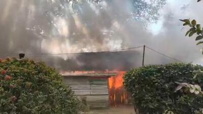 Several structures, farm houses and a vehicle were set ablaze by the cadres of ZUF (Kamson) faction on Monday, (Videograb/DrLamtinthangHk/X)