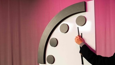 The Doomsday Clock is now at 85 seconds to midnight, reflecting the urgency of global issues like nuclear threats and climate change. This adjustment highlights the lack of progress in mitigating existential risks. (AFP / File) The Doomsday Clock is now at 85 seconds to midnight, reflecting the urgency of global issues like nuclear threats and climate change. This adjustment highlights the lack of progress in mitigating existential risks. (AFP / File)