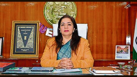 Neeru Katyal at the MC office at Zone D in Ludhiana on Tuesday. (HT Photo)